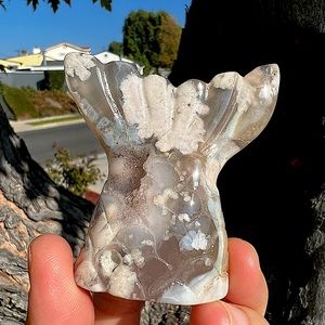Flower Agate Mermaid Tail Carving With Druzy